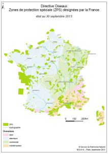 Visuel de la carte de la France des zones de protection spéciale dans la directive Oiseaux