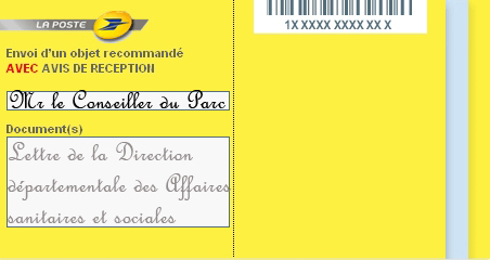 Visuel du bordereau utilisé pour les lettres recommandées par La Poste